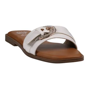 Women's Kenna White Embellished Buckle Flat Sandals