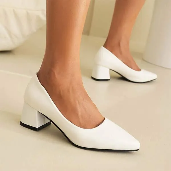 Women's Pointed-Toe Block Heel Pumps with Shallow Mouth 60065311C