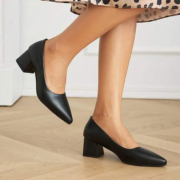 Women's Pointed-Toe Block Heel Pumps with Shallow Mouth 60065311C