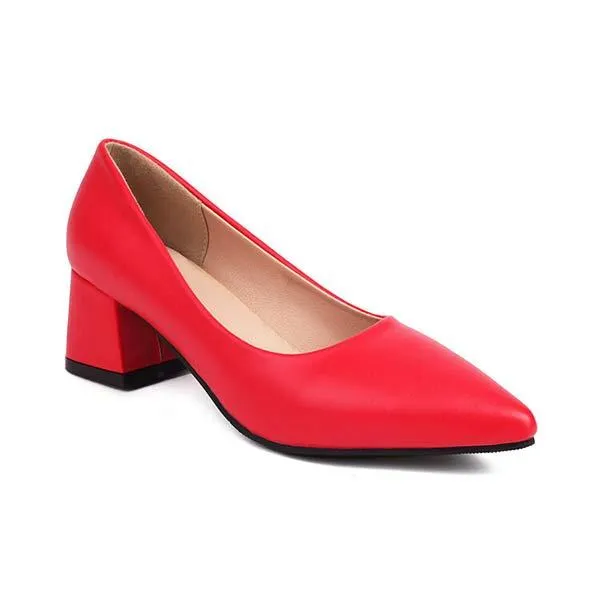 Women's Pointed-Toe Block Heel Pumps with Shallow Mouth 60065311C