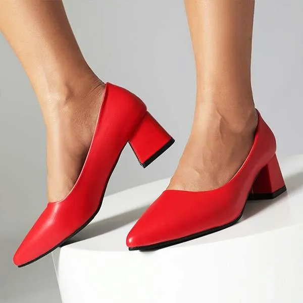 Women's Pointed-Toe Block Heel Pumps with Shallow Mouth 60065311C