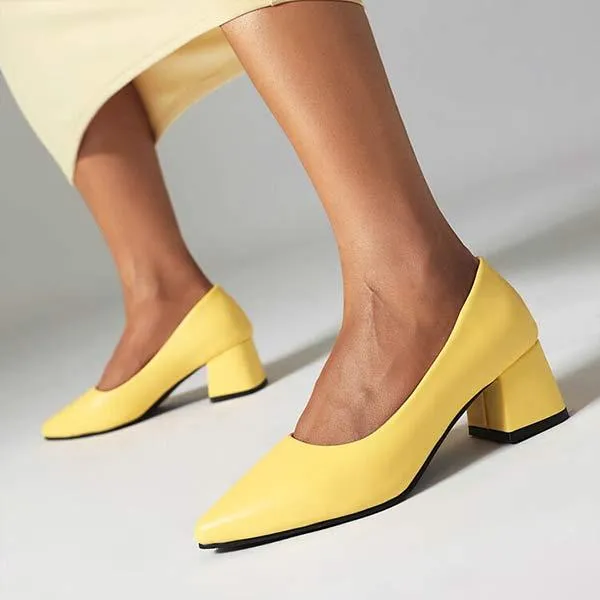 Women's Pointed-Toe Block Heel Pumps with Shallow Mouth 60065311C