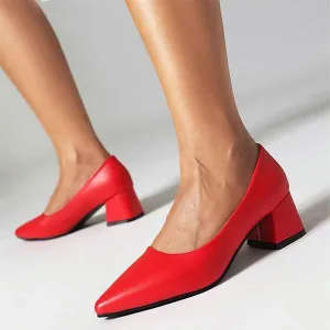 Women's Pointed-Toe Block Heel Pumps with Shallow Mouth 60065311C