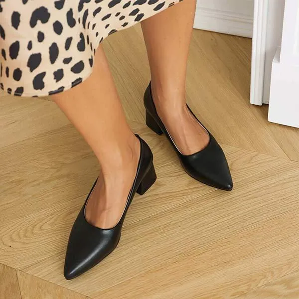 Women's Pointed-Toe Block Heel Pumps with Shallow Mouth 60065311C